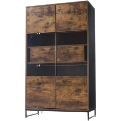 Vitrine - 2 Tiroirs, 2 Portes Acryliques à Pression, LED Bluetooth Via Application - MDF - 80 x 40 x 138 cm - Noir