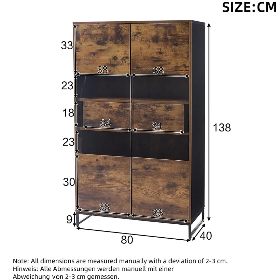 Vitrine - 2 Tiroirs, 2 Portes Acryliques à Pression, LED Bluetooth Via Application - MDF - 80 x 40 x 138 cm - Noir