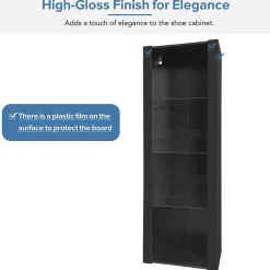 Vitrine - Armoire Vitrine Haute avec 3 Étagères en Verre et LED, Design Moderne, Panneaux de Particules, 55x38x166 cm - Noir