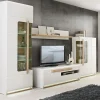 Vitrine 209 cm 1 porte blanc laqué décor bois clair et LED - ALEXIANE