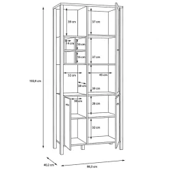 Vitrine 194 cm 3 portes 4 casiers décor bois de chêne et noir - MODE