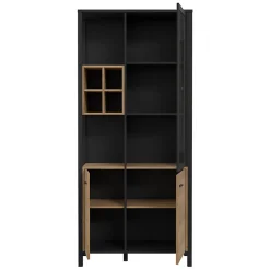 Vitrine 194 cm 3 portes 4 casiers décor bois de chêne et noir - MODE