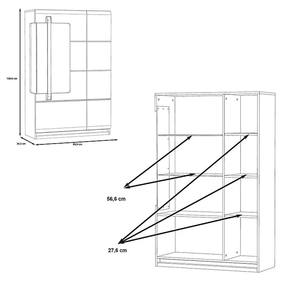 Vitrine 139 cm 2 portes blanc laqué et décor chêne gris - ALEXIANE
