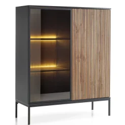 Vitrine 104 cm 2 portes éclairage LED noir/chêne Wotan TOSENA