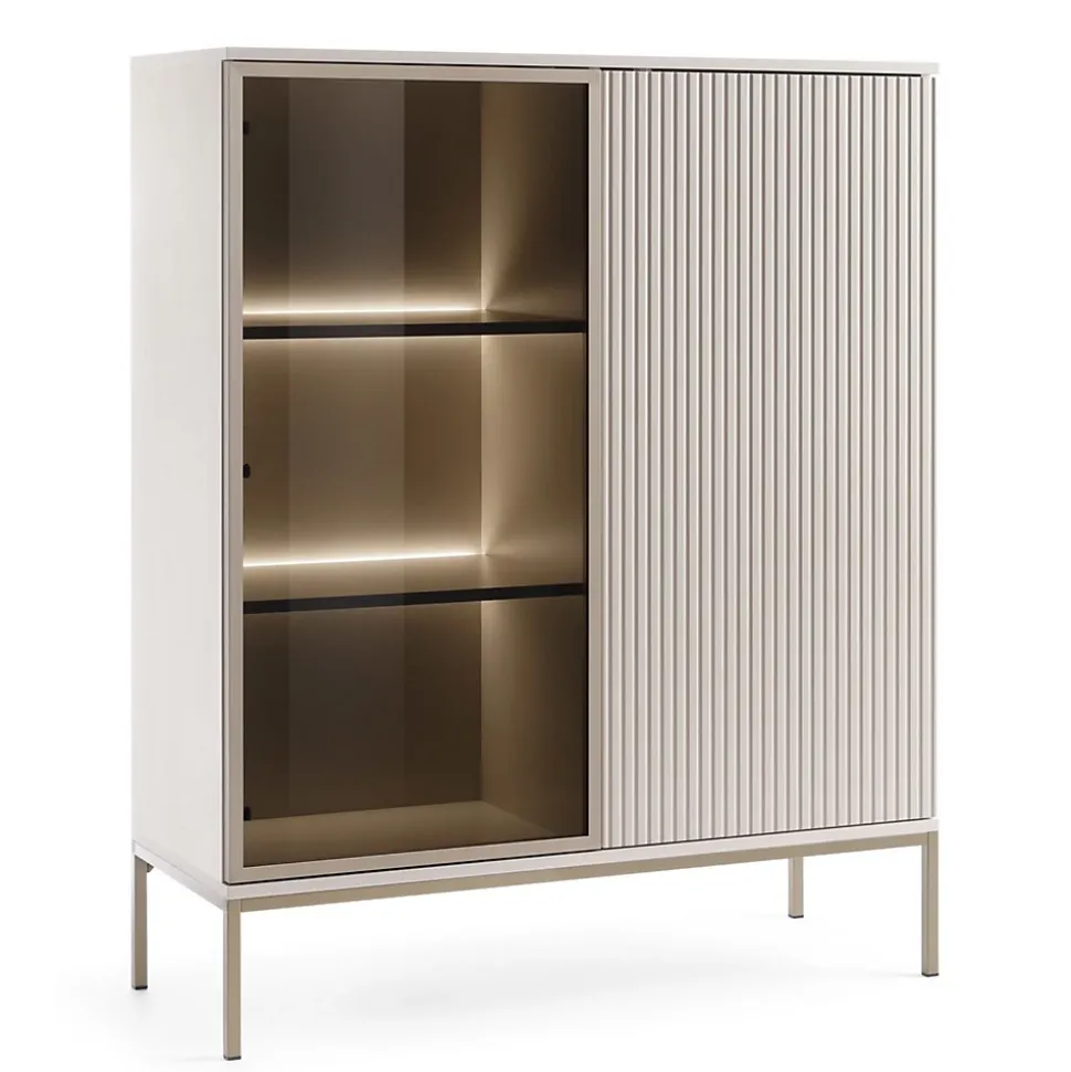 Vitrine 104 cm 2 portes éclairage LED grège TOSENA