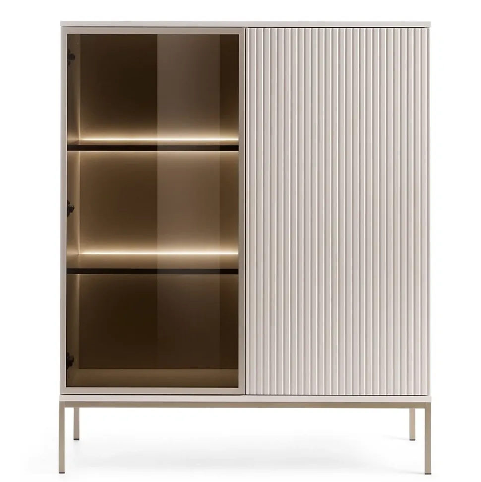 Vitrine 104 cm 2 portes éclairage LED grège TOSENA