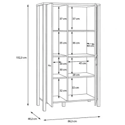 Vitrine 152 cm 3 portes décor bois chêne et noir avec poignées - MODE