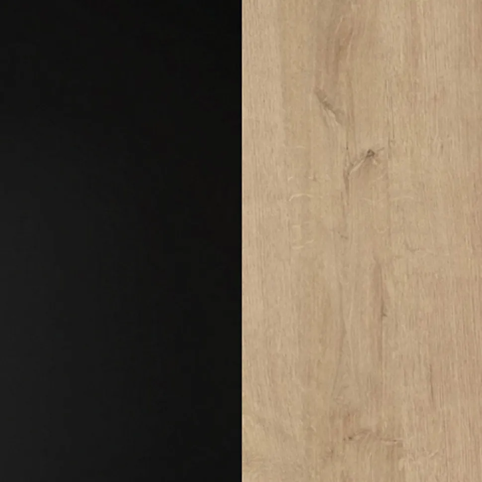 Vitrine 152 cm 3 portes décor bois chêne et noir avec poignées - MODE