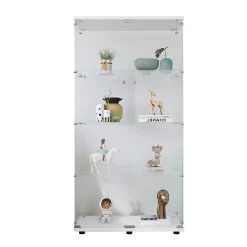Vitrine à deux portes et quatre étagères, bibliothèque sur pied pour salon, chambre ou bureau, blanche