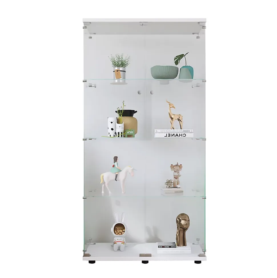 Vitrine à deux portes et quatre étagères, bibliothèque sur pied pour salon, chambre ou bureau, blanche