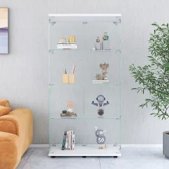 Vitrine à deux portes et quatre étagères, bibliothèque sur pied pour salon, chambre ou bureau, blanche