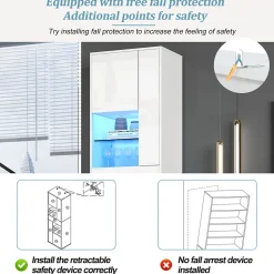 Vitrine - Meuble de Salon avec Tiroir et 4 Portes, Éclairage LED Intégré, Blanc, 55x38x170 cm