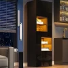 Vitrine - Meuble de Salon Haut avec 1 Tiroir et 4 Portes, Éclairage LED Intégré, Noir, 55x38x170 cm
