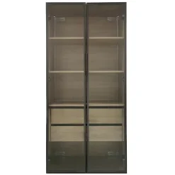 Vitrine 2 Pièces Éclairage LED et Portes Vitrées - Armoire de Rangement Moderne en MDF et Verre - 74x36x155 cm - Couleur Naturelle