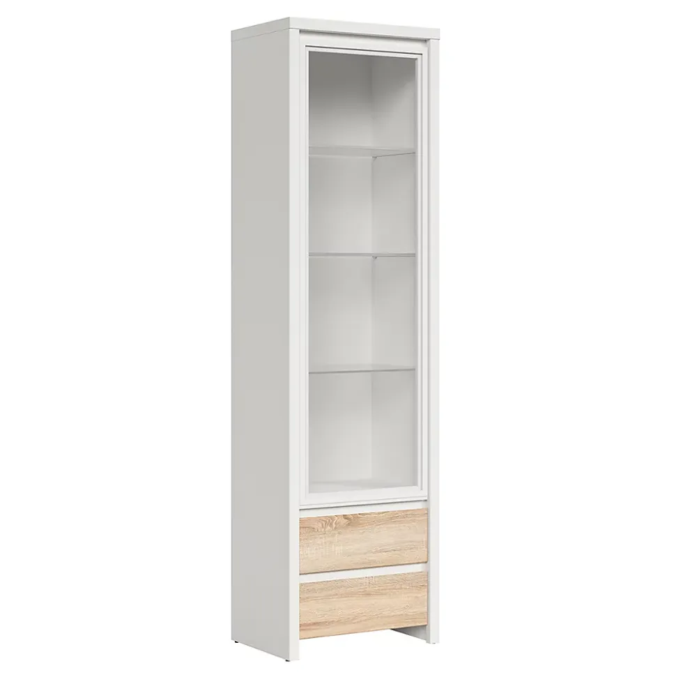 Vitrine 1 porte 2 tiroirs Soren Blanc et Bois