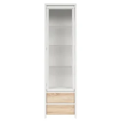 Vitrine 1 porte 2 tiroirs Soren Blanc et Bois