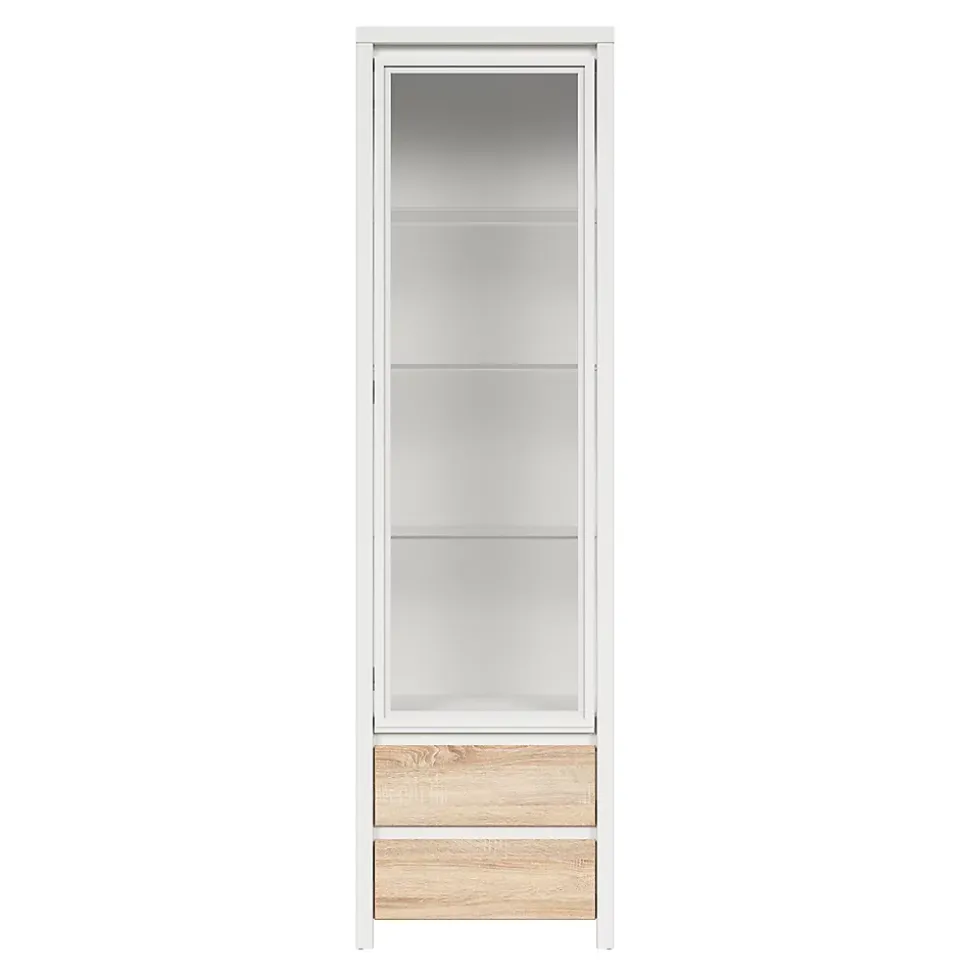 Vitrine 1 porte 2 tiroirs Soren Blanc et Bois