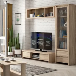 Vitrine 1 porte 2 tiroirs Soren Bois