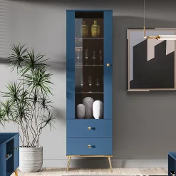 Vitrine 1 porte 2 tiroirs Thalia Bleu