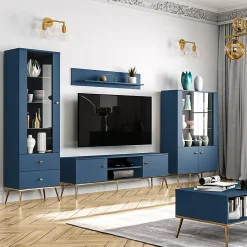 Vitrine 1 porte 2 tiroirs Thalia Bleu