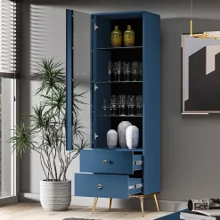 Vitrine 1 porte 2 tiroirs Thalia Bleu