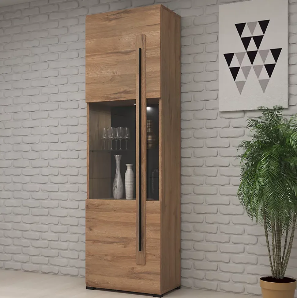 Vitrine 1 porte avec LED Louis Bois