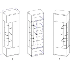 Vitrine 1 porte collection NESS Finition Congo & Anthracite 10 niches de rangement Sans LED
