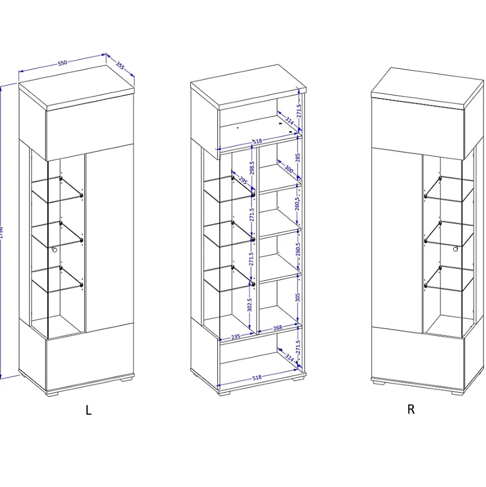 Vitrine 1 porte collection NESS Finition Congo & Anthracite 10 niches de rangement Sans LED