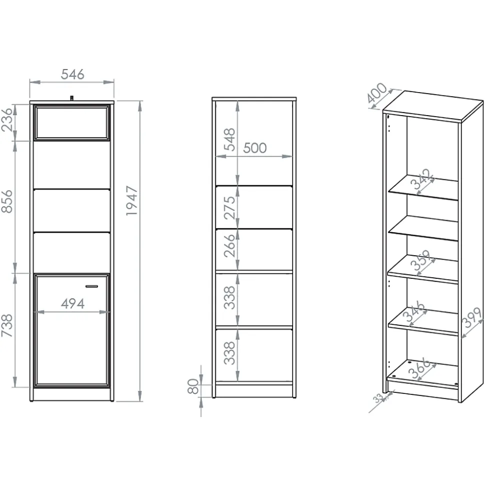 Vitrine 1 porte Kaius Cachemire et Bois fonce