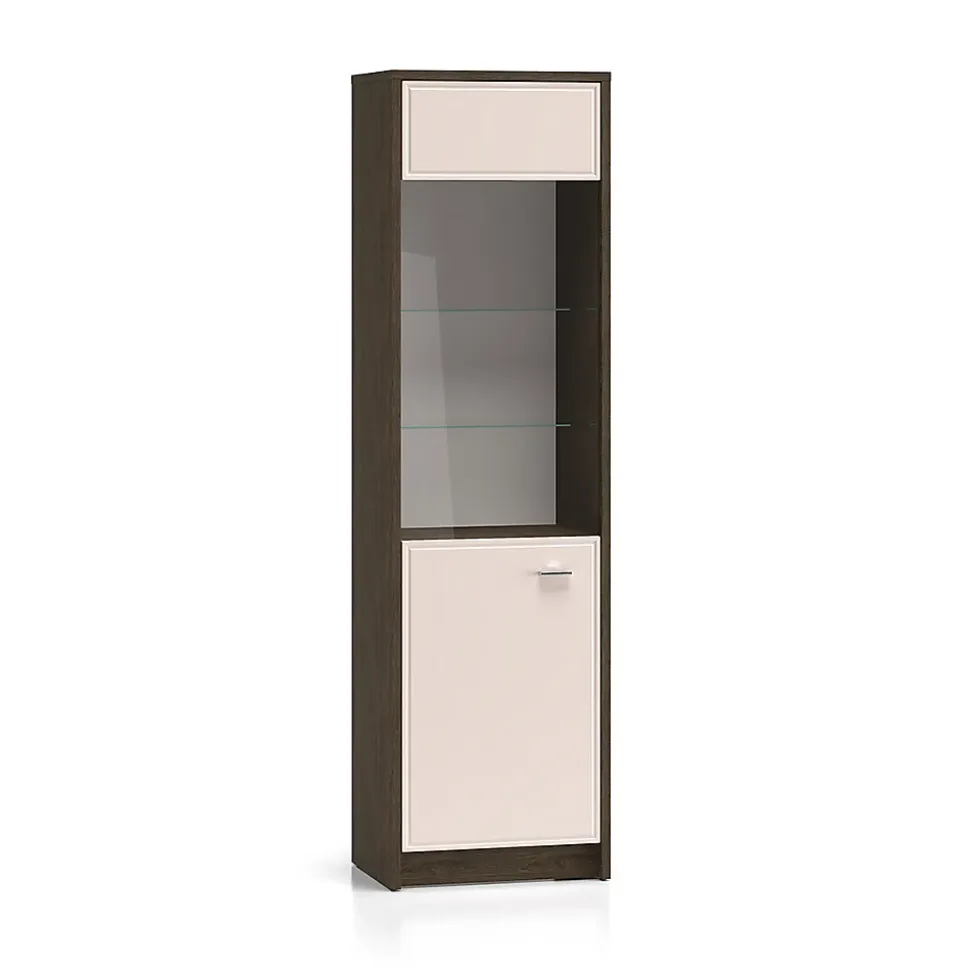 Vitrine 1 porte Kaius Cachemire et Bois fonce