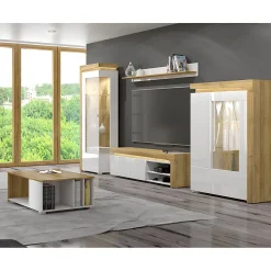 Vitrine 1 porte ouverture gauche LED inclus Teo Blanc et Bois