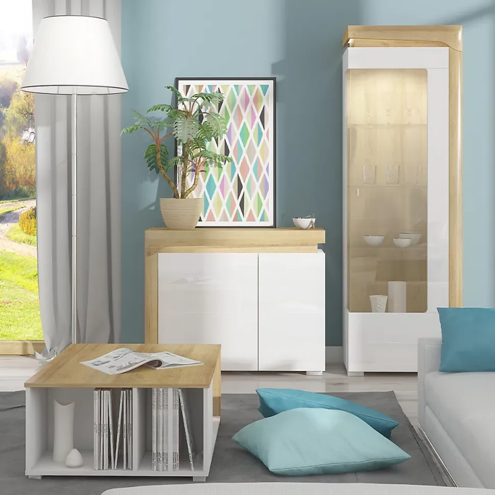Vitrine 1 porte ouverture droite LED inclus Teo Blanc et Bois