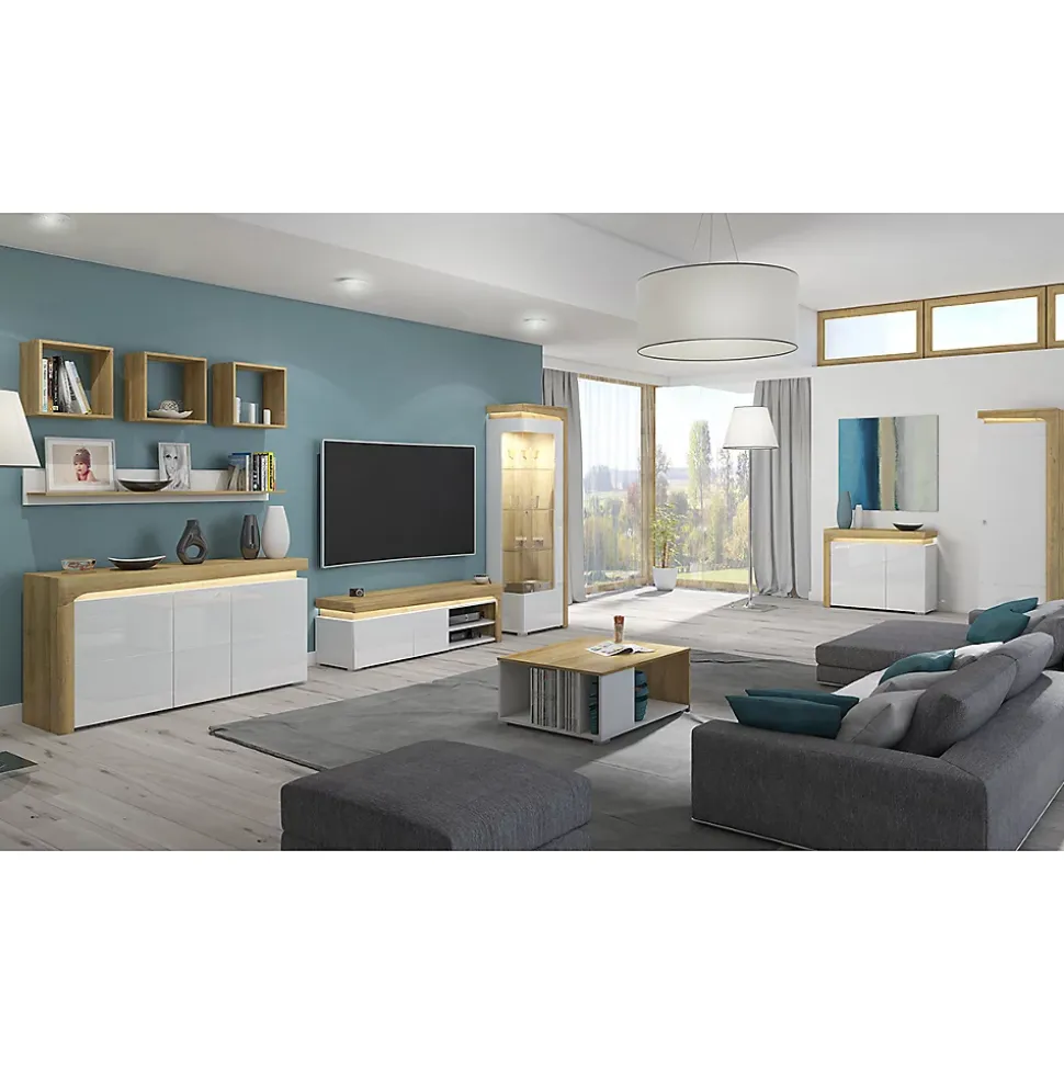Vitrine 1 porte ouverture droite LED inclus Teo Blanc et Bois