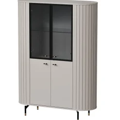 Vitrine 4 portes 112 cm greige avec façades rainurées ZANTE