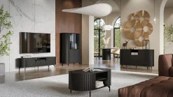 Vitrine 4 portes 112 cm noir avec façades rainurées ZANTE