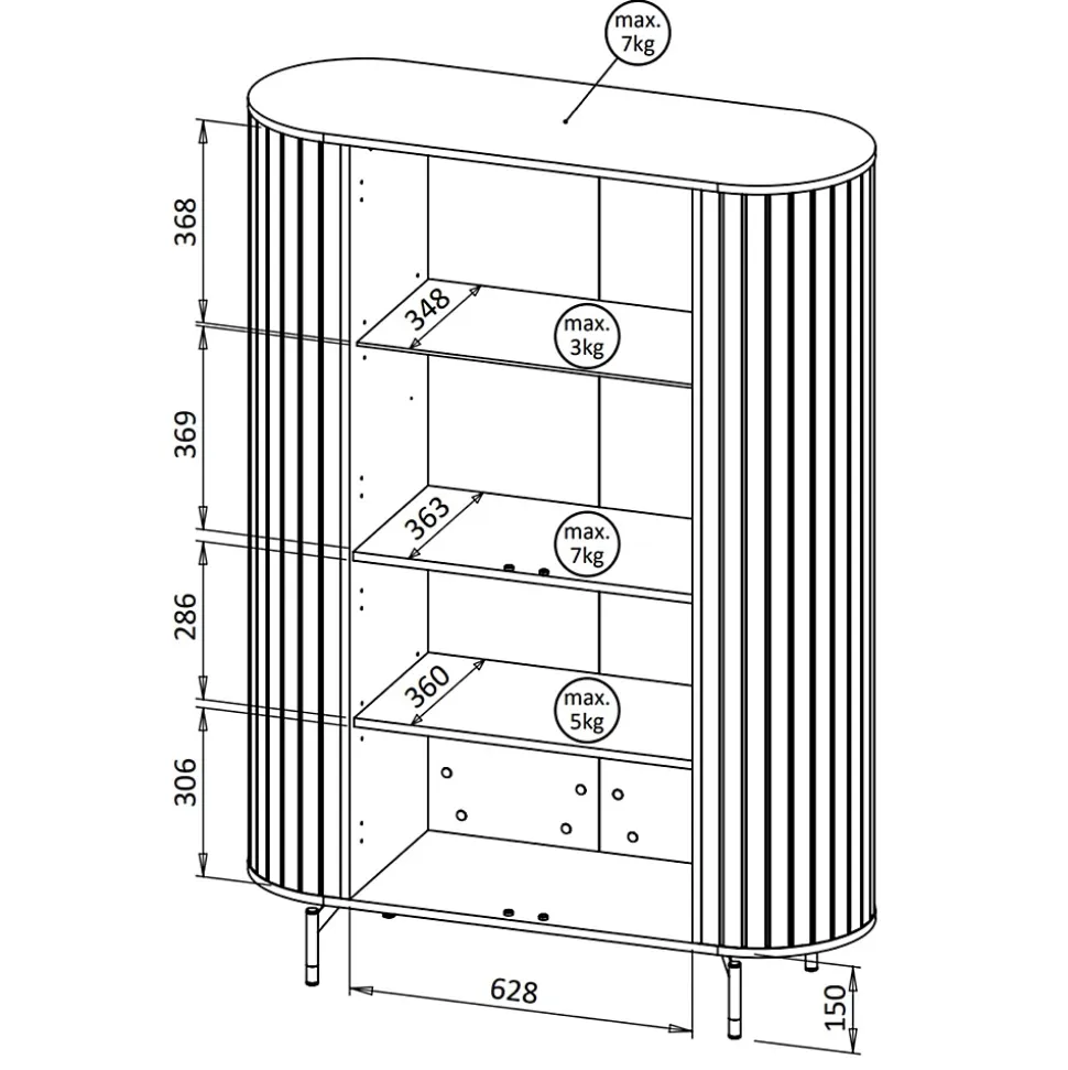Vitrine 4 portes 112 cm noir avec façades rainurées ZANTE