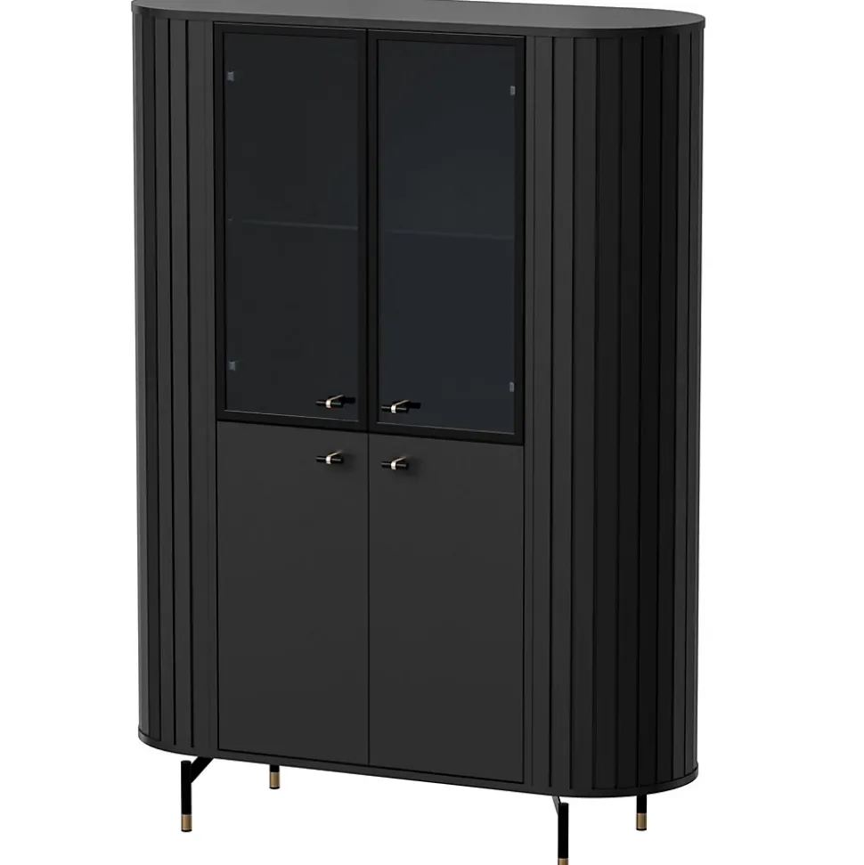 Vitrine 4 portes 112 cm noir avec façades rainurées ZANTE