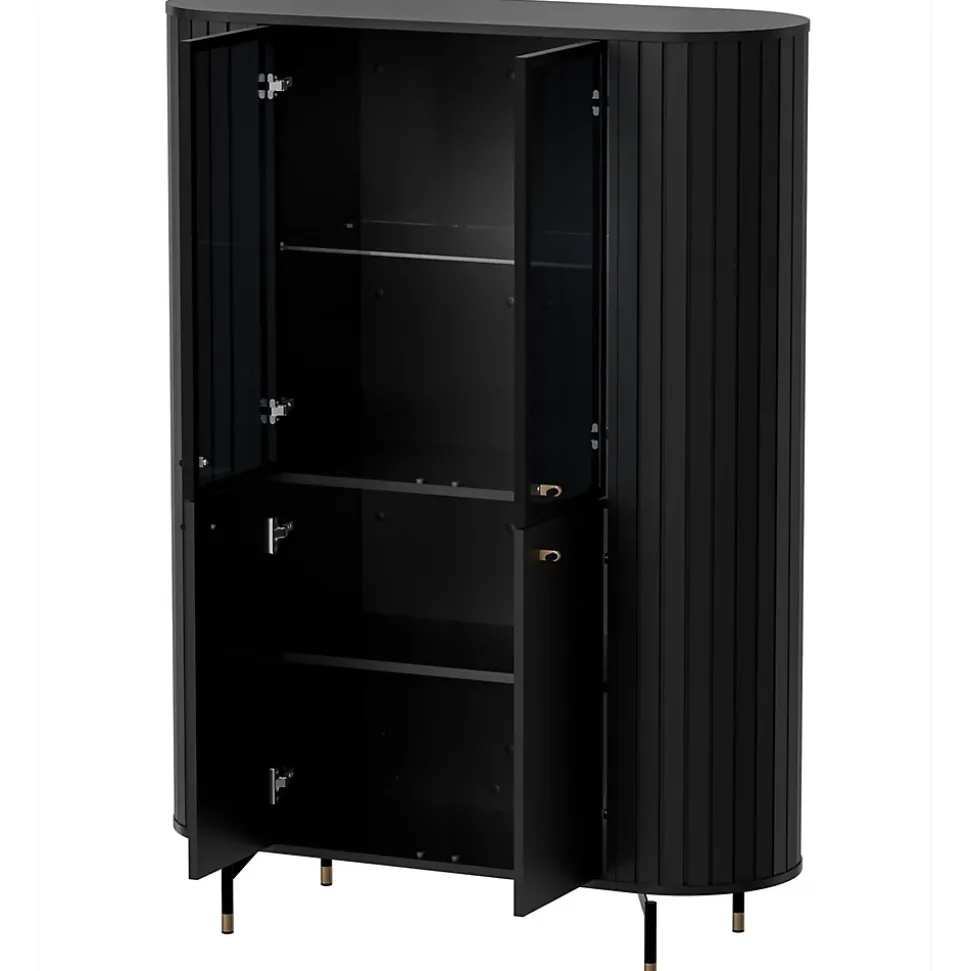 Vitrine 4 portes 112 cm noir avec façades rainurées ZANTE