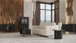 Vitrine 4 portes 112 cm noir avec façades rainurées ZANTE