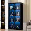 Vitrine 4 Portes - Lamelles Réglables - LED Contrôlable par App - USB 5V-2A - Panneau de Particules - 160x40x160 cm - Noir