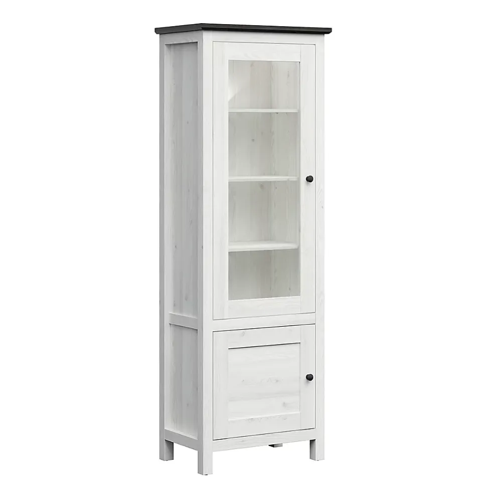 Vitrine 2 portes avec LED Duck Blanc et Bois fonce