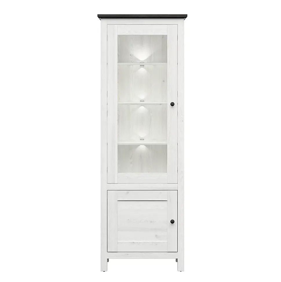 Vitrine 2 portes avec LED Duck Blanc et Bois fonce