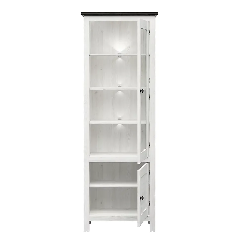 Vitrine 2 portes avec LED Duck Blanc et Bois fonce