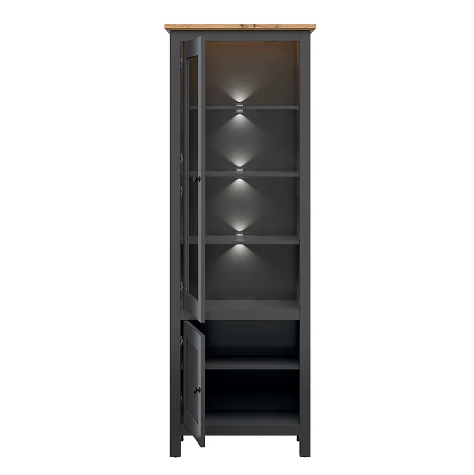 Vitrine 2 portes avec LED Duck Gris anthracite et Bois