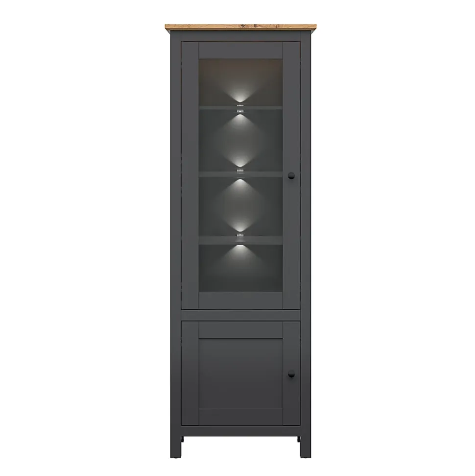 Vitrine 2 portes avec LED Duck Gris anthracite et Bois