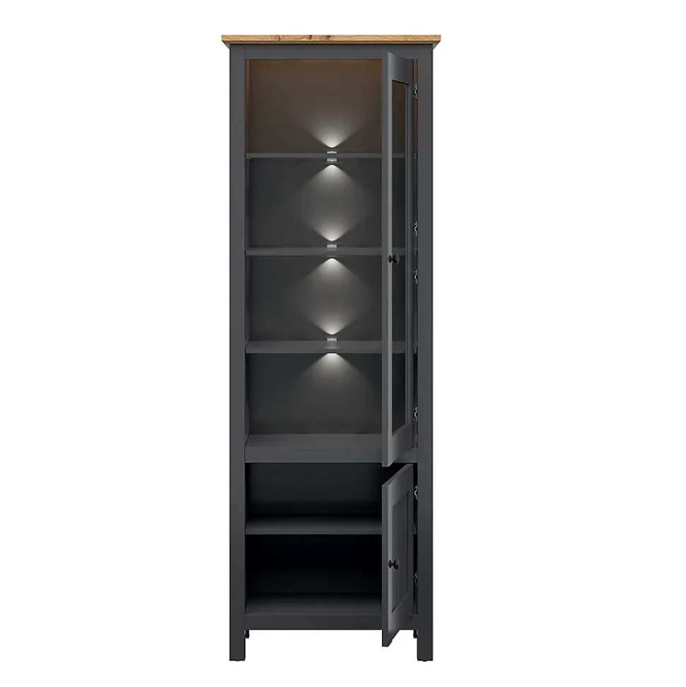 Vitrine 2 portes avec LED Duck Gris anthracite et Bois