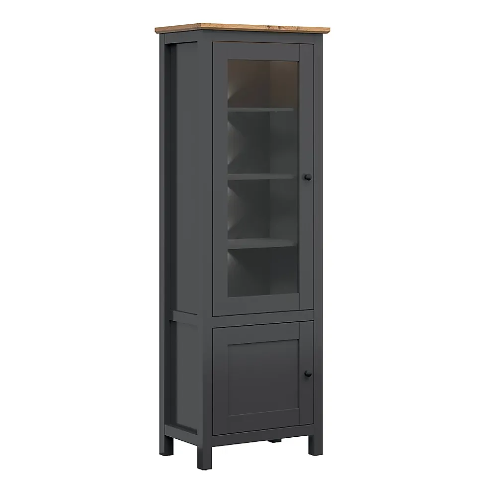 Vitrine 2 portes avec LED Duck Gris anthracite et Bois