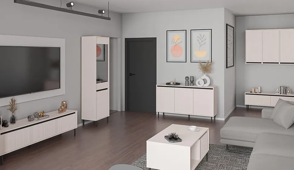 Vitrine 2 portes avec pieds noir 56cm beige OSAKA