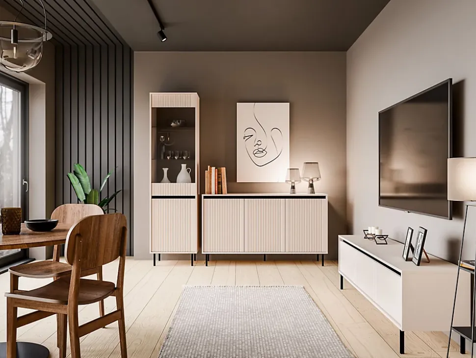 Vitrine 2 portes avec pieds noir 56cm beige OSAKA