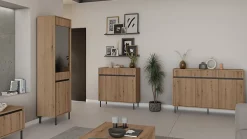 Vitrine 2 portes avec pieds noir 56cm chêne evoke OSAKA